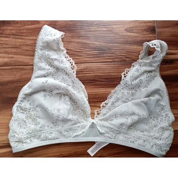 Victoria's Secret Dream Angels Bralette Bra Sz Medium Gray Unlined Lace Plunge - Picture 8 of 8